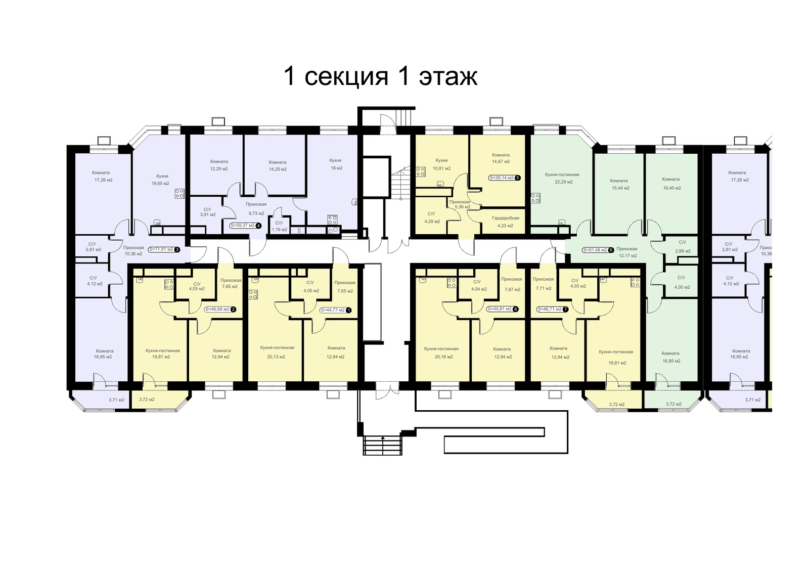 План 1 этаж, подъезд 1; выделена квартира 6