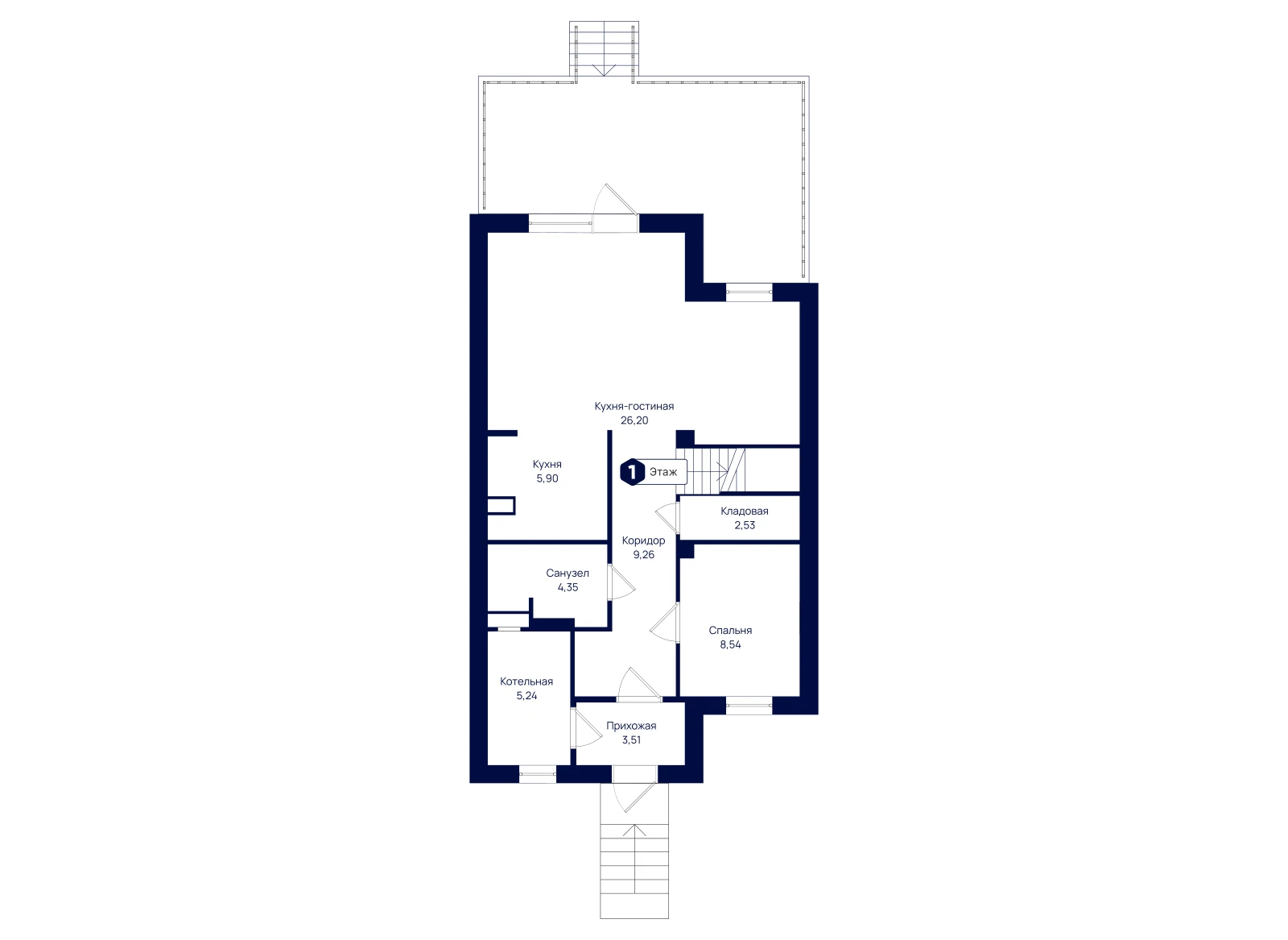 План 1-го этажа: Таунхаус 135,69 м²