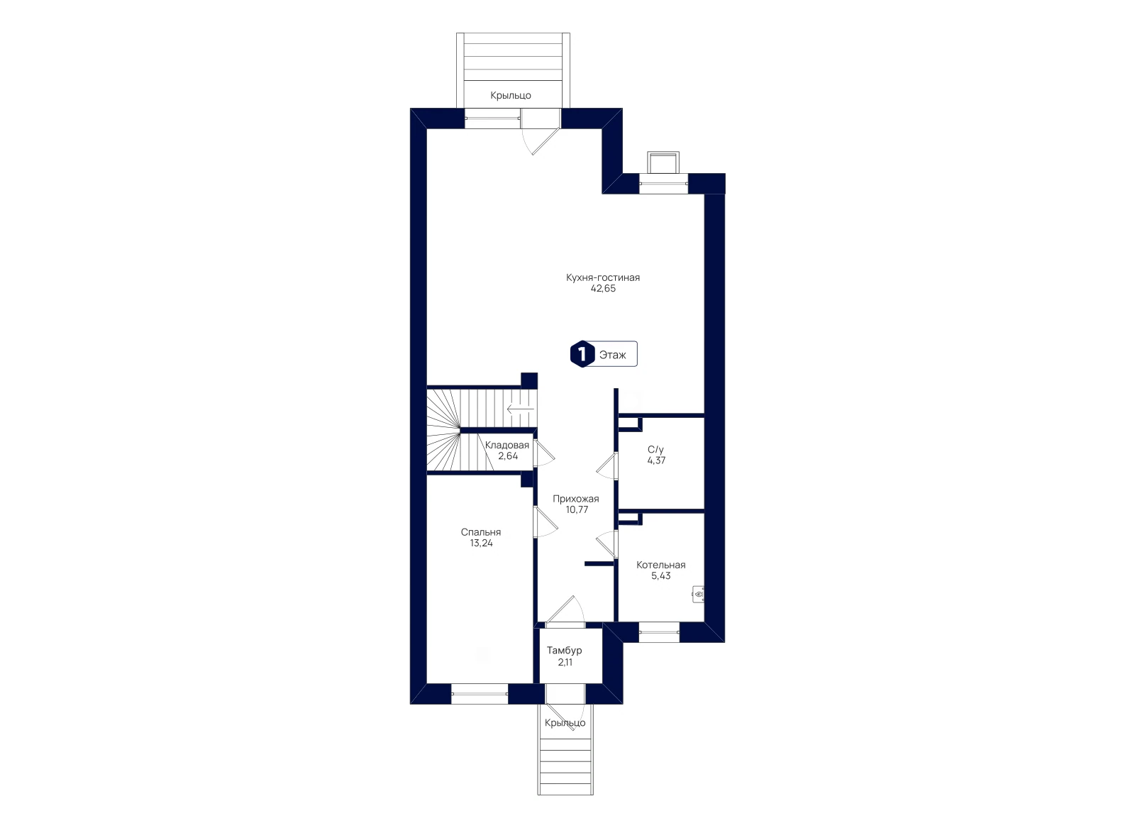 План 1-го этажа: Таунхаус 153,18 м²