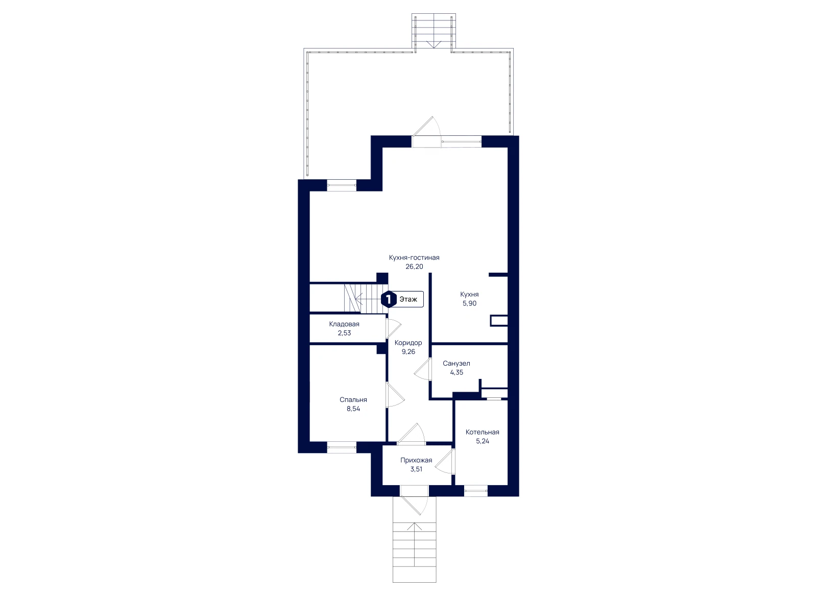 План 1-го этажа: Таунхаус 135,69 м²