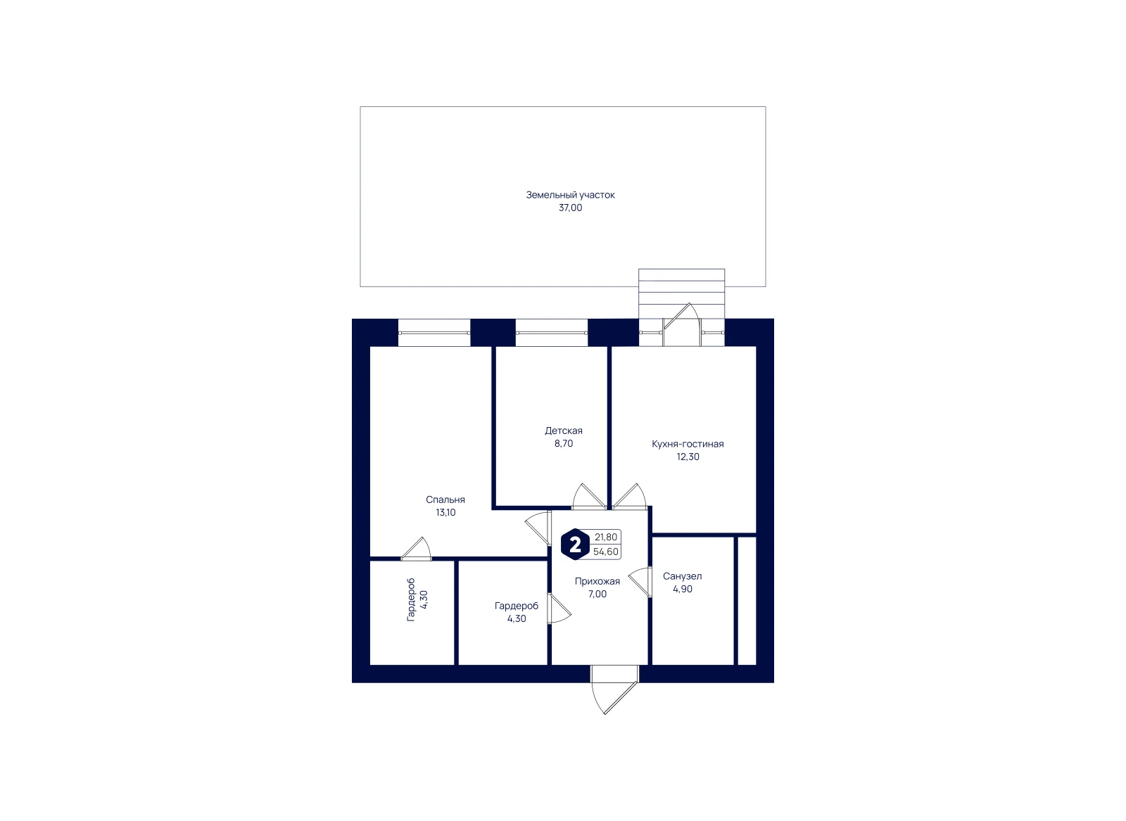 Планировка: 2-комнатная квартира 54,6 м²
