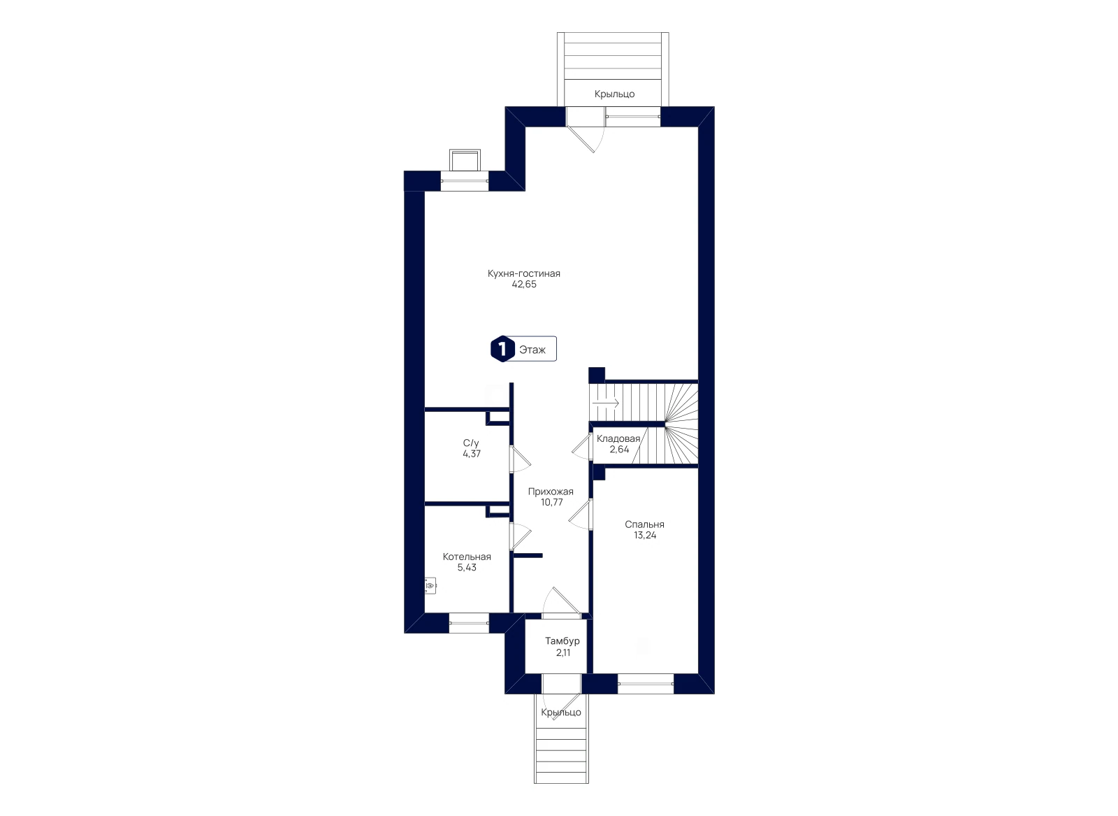 План 1-го этажа: Таунхаус 161,53 м²