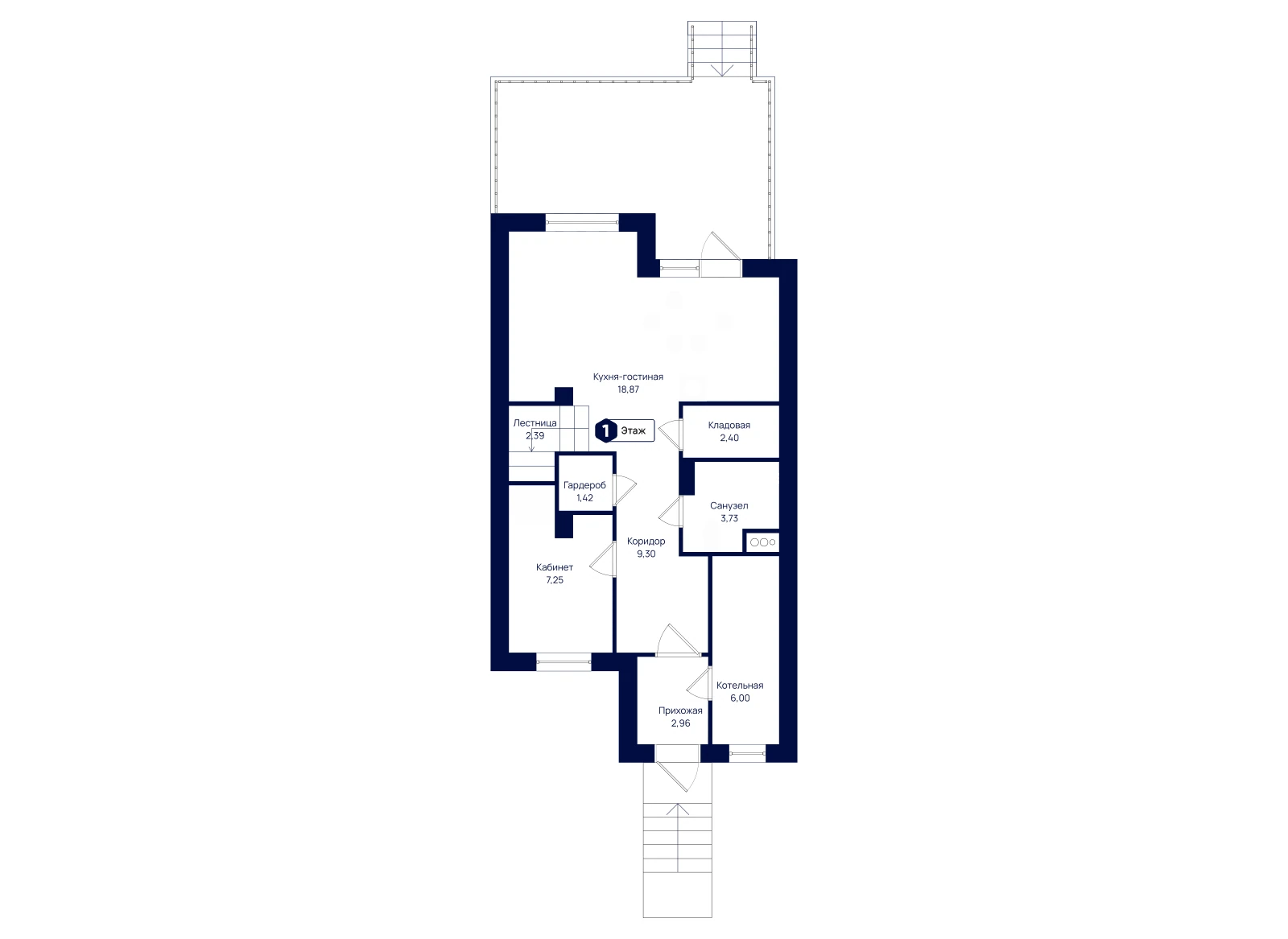 План 1-го этажа: Таунхаус 107,97 м²