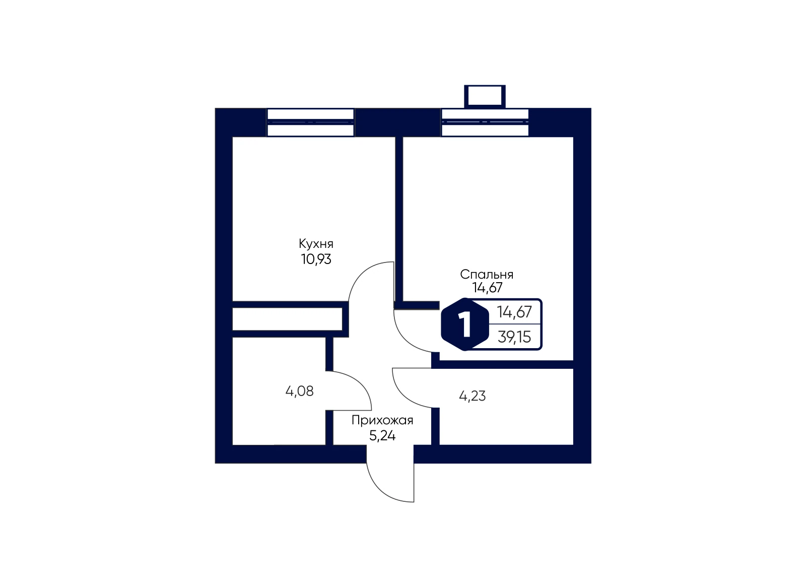 Планировка: 1-комнатная квартира 39,15 м²