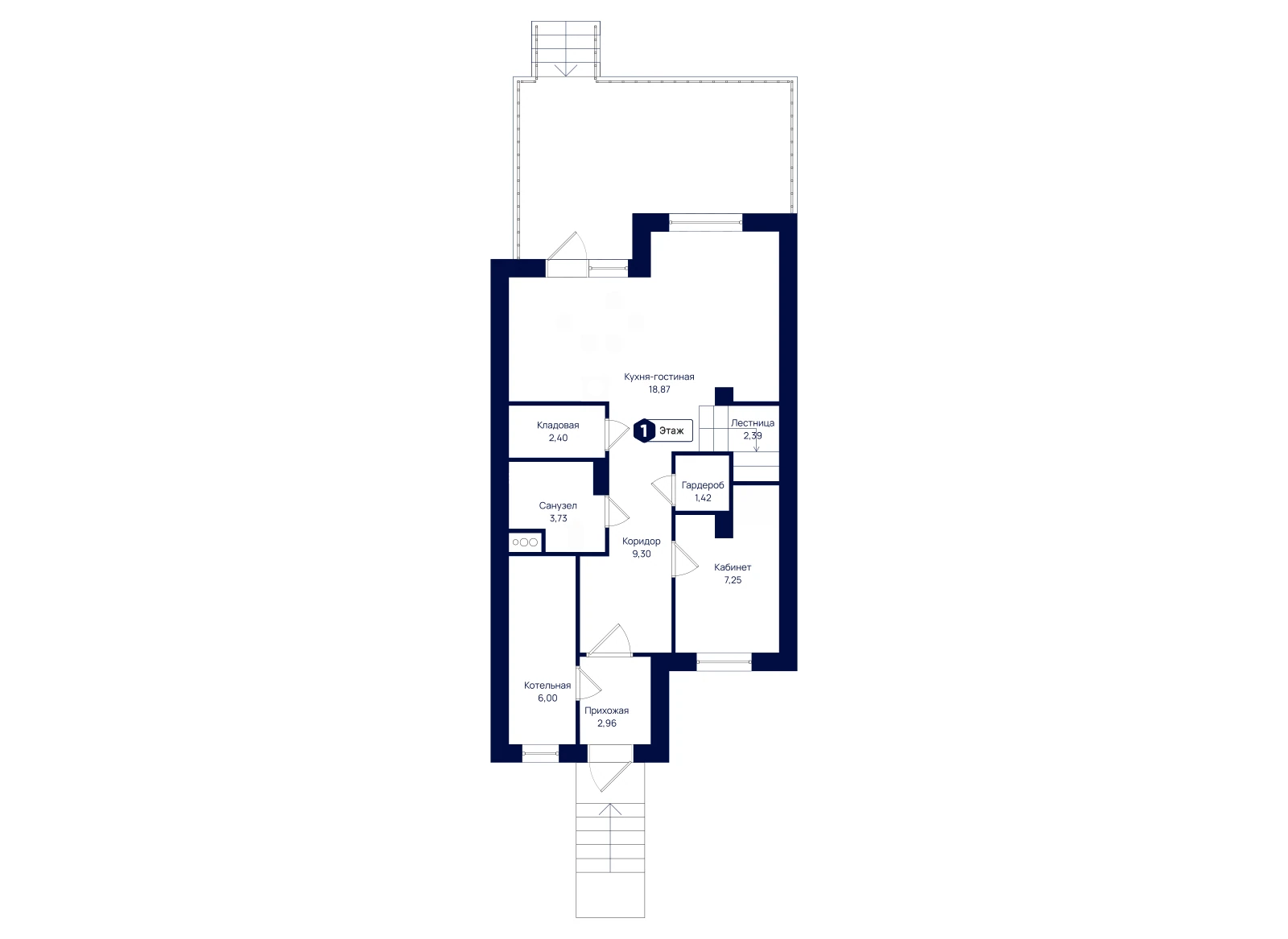 План 1-го этажа: Таунхаус 107,97 м²