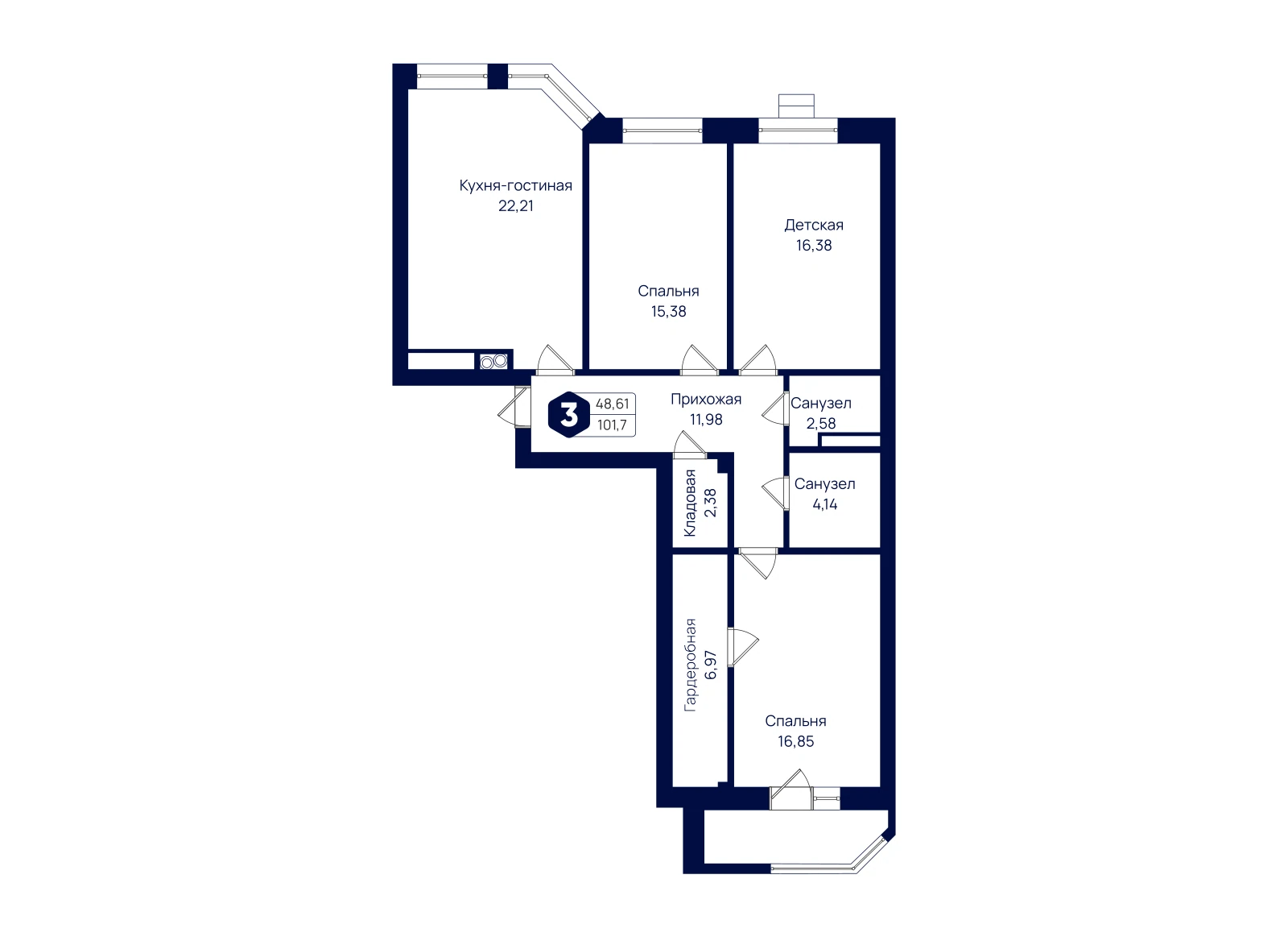 Планировка: 3-комнатная квартира 101,09 м²